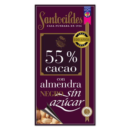 Chocolate Negro 55% Cacao con Almendras y sin Azúcar 200 grs
