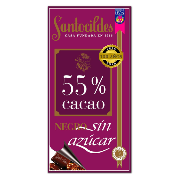 Chocolate Negro 55% Cacao Sin Azúcar 200 grs