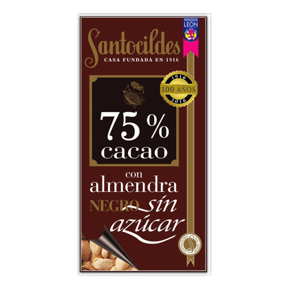 Chocolate Negro 75% Cacao con Almendras y sin Azúcar 200 grs
