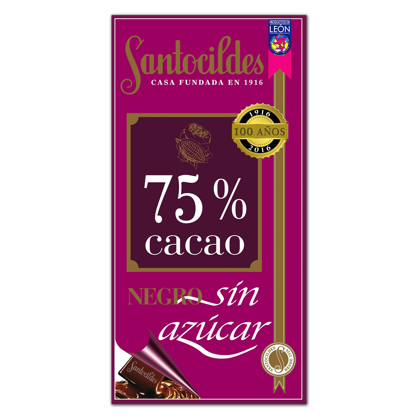 Chocolate Negro 75% Cacao Sin Azúcar 200 grs