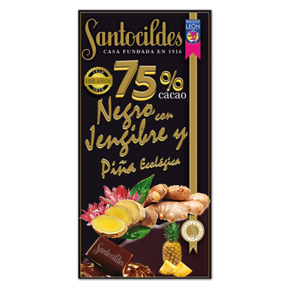 Chocolate Negro 75% Cacao con Jengibre y Piña Ecológica 150 grs